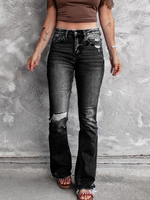 Casual Vintage Solid Ripped Jeans