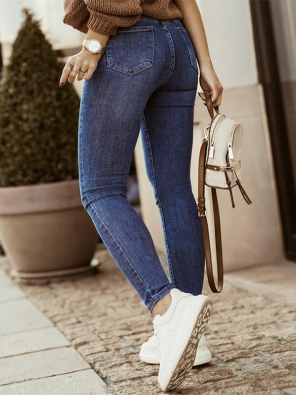 Dark Blue Buttoned Stretch Slim Jeans