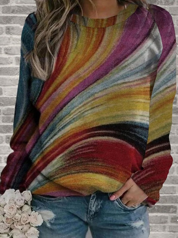 Multicolor Long Sleeve Crew Neck Printed Sweatshirt