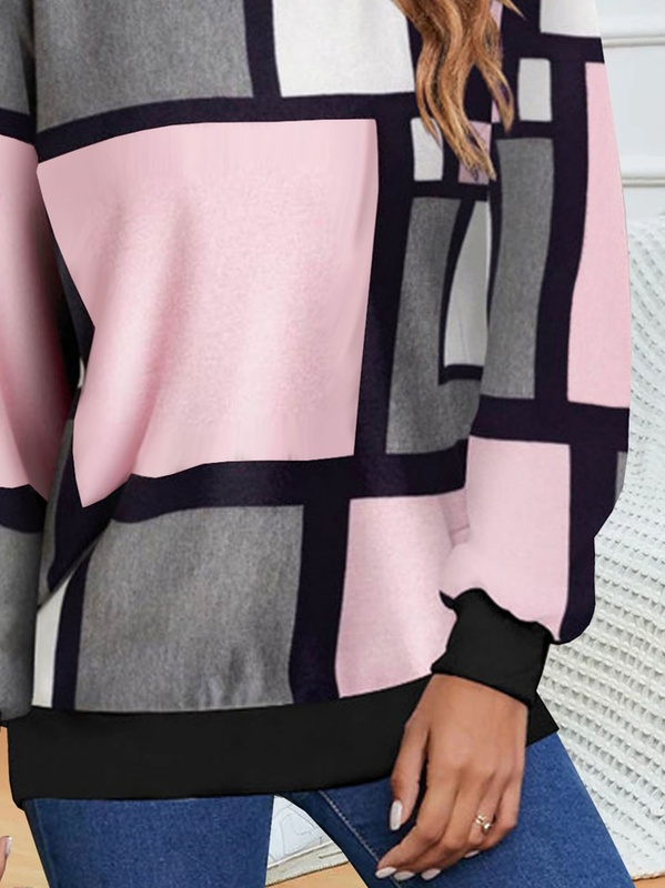 Crew Neck Loose Geometric Casual Sweatshirt