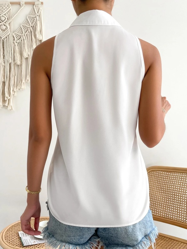 Loose Plain Casual Sleeveless Blouse