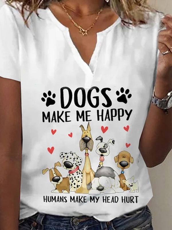 Dog Pattern Jersey Loose Casual Top