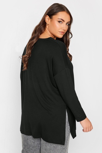 YOURS Curve Black Oversized Long Sleeve T Shirt