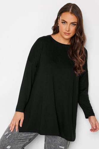 YOURS Curve Black Oversized Long Sleeve T Shirt