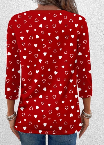 ROTITA Valentines Day Button Heart Print Red T Shirt