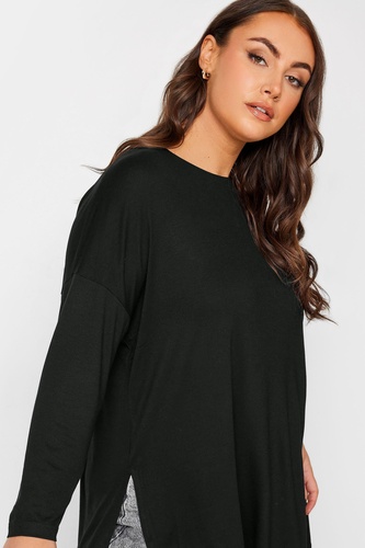 YOURS Curve Black Oversized Long Sleeve T Shirt