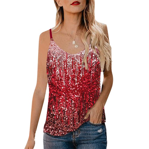 Sequins Polyester Summer Spaghetti Straps Standard Womens Tank Top