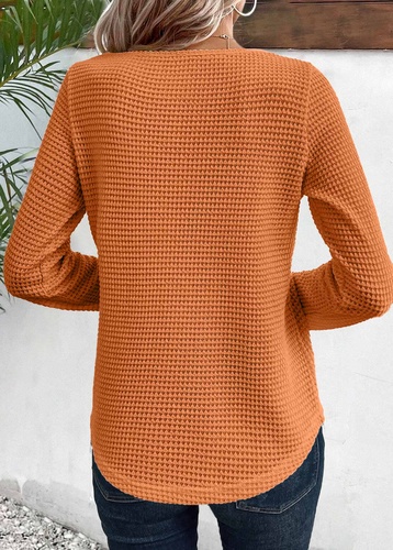 ROTITA Lace Terracotta Round Neck Long Sleeve T Shirt