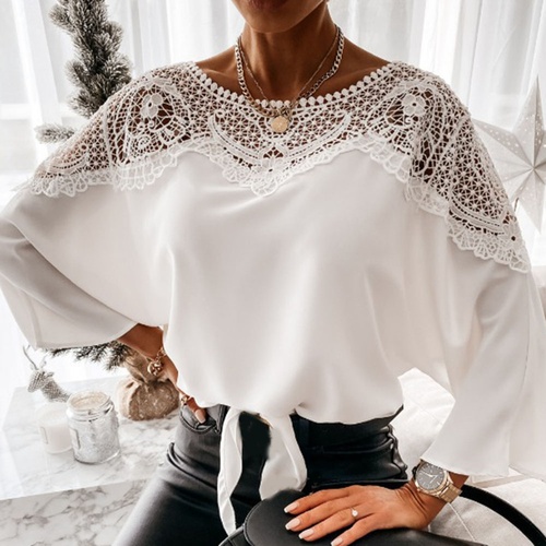 Plain Batwing Sleeve See Through Round Neck Standard Womens Blouse