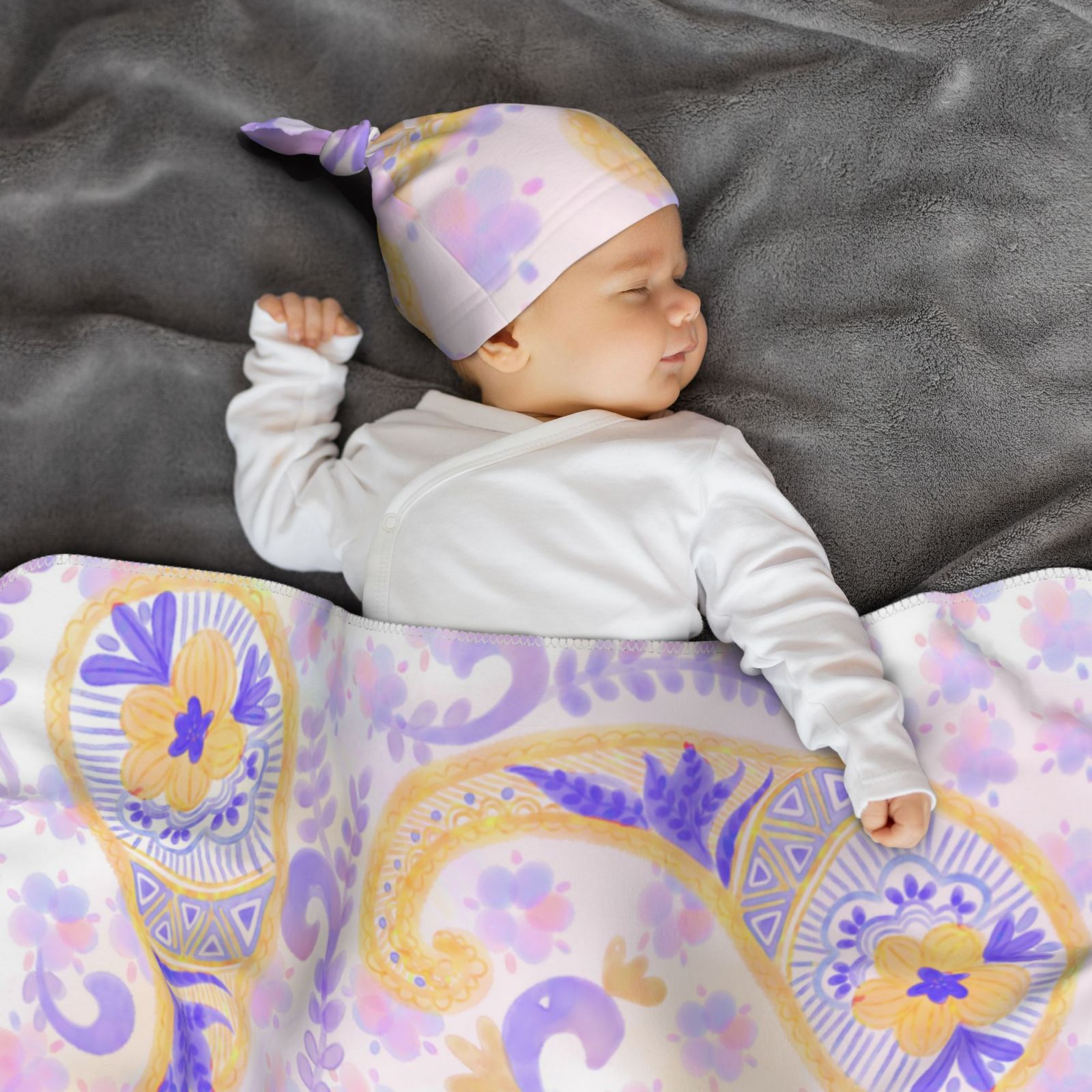 Baby Beanie Hat Headband Swaddle Blanket Set