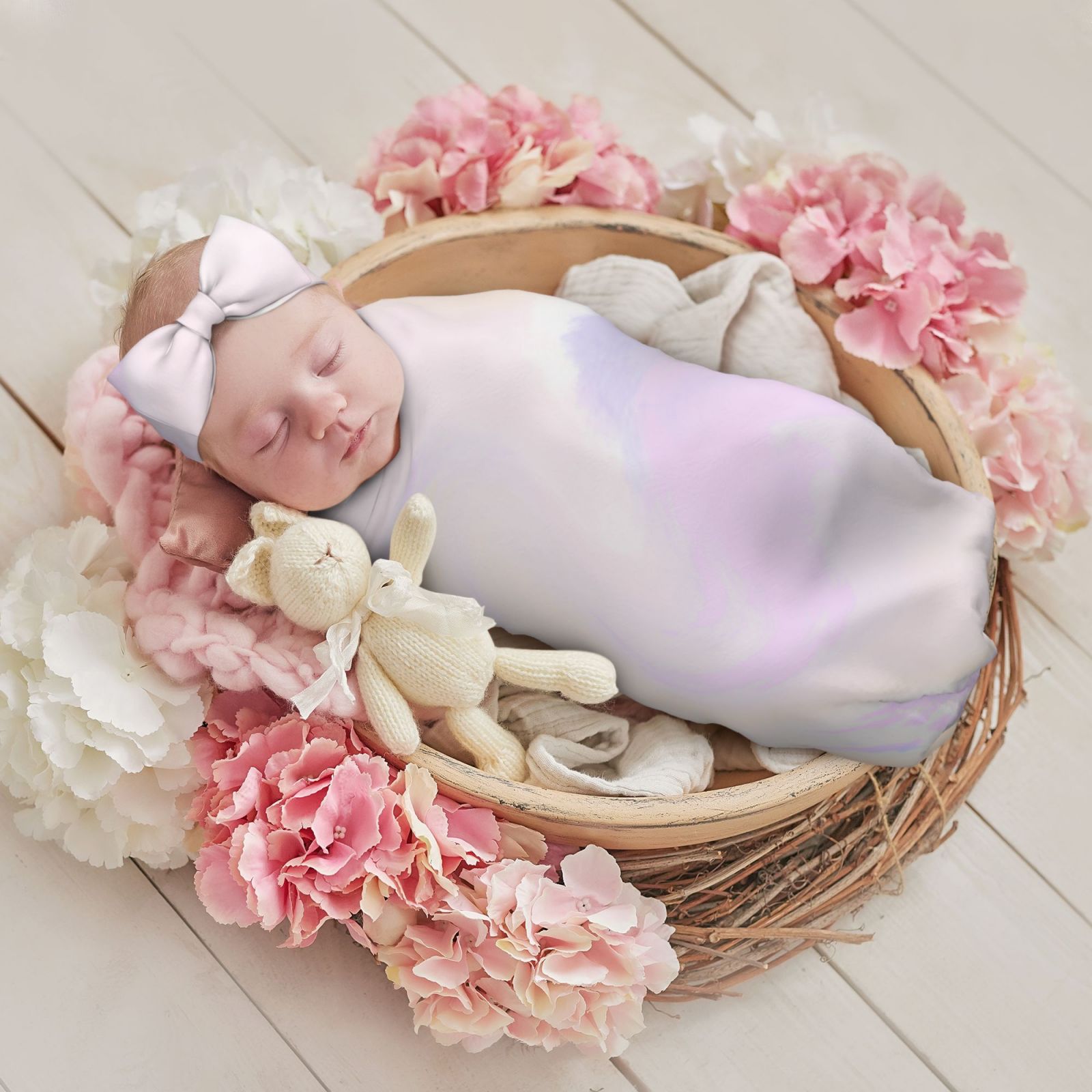 Baby Beanie Hat Headband Swaddle Blanket Set