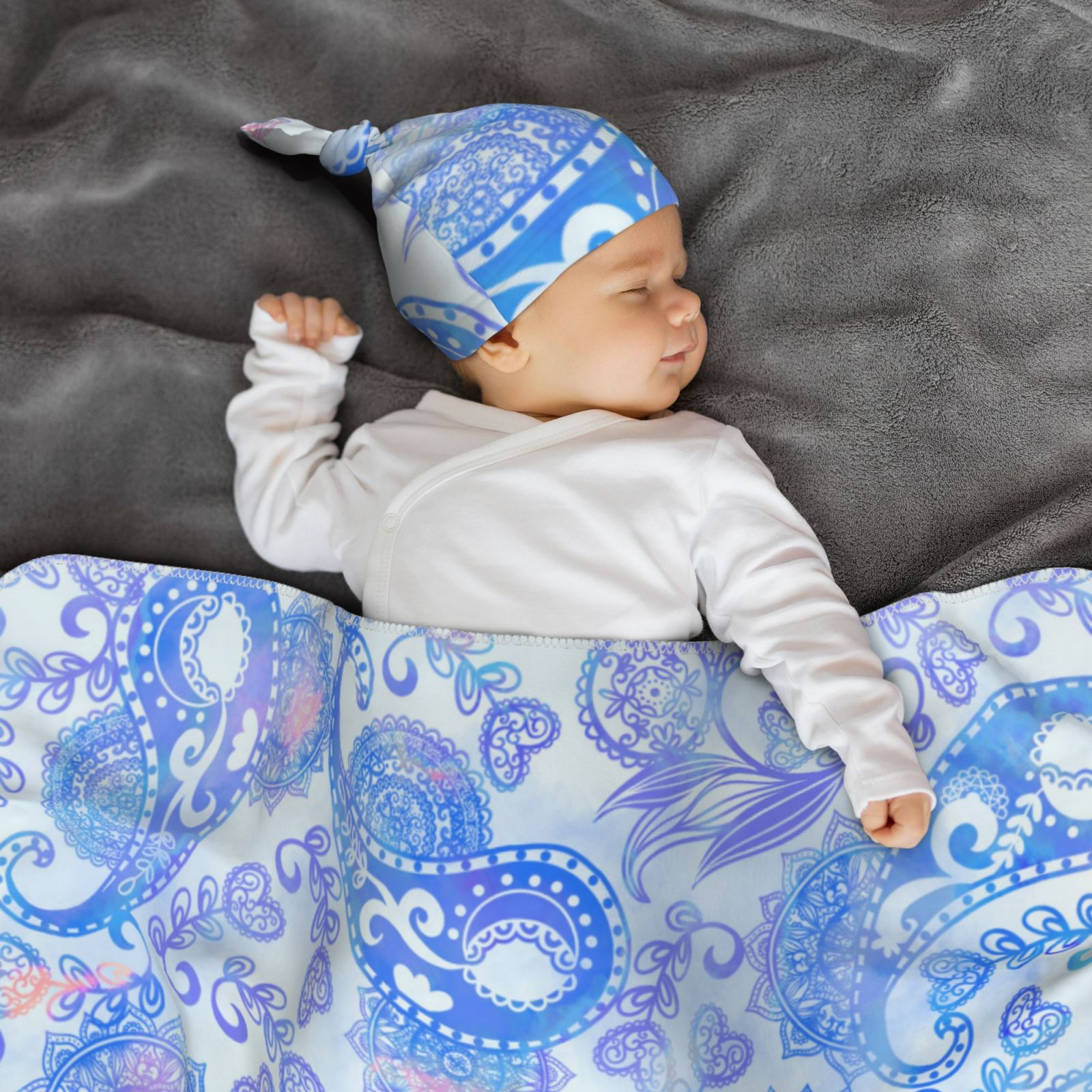 Baby Beanie Hat Headband Swaddle Blanket Set