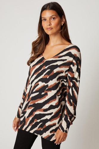 Zebra Animal V Neck Jumper