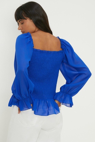 Shirred Bodice amp Back Long Sleeve Chiffon Blouse