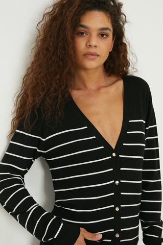 Tall Stripe Button Through V Neck Cardigan