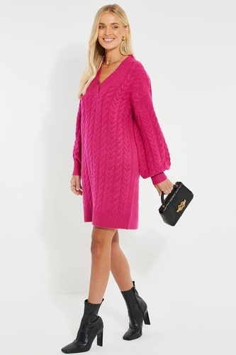 Chalk Cable Knit Jumper Midi Dress