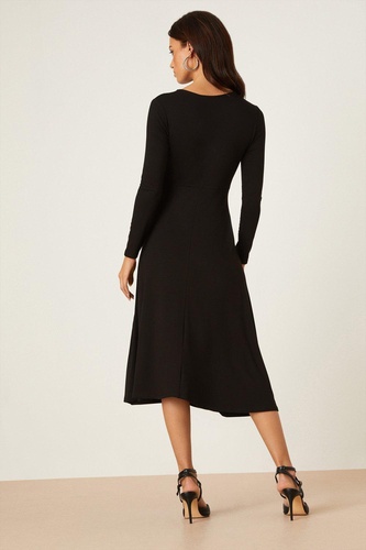 Petite Black Long Sleeve Wrap Midi Dress