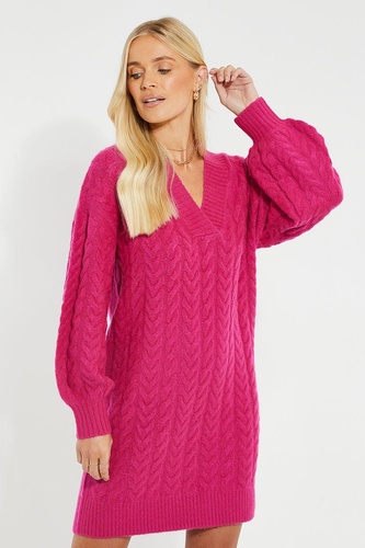 Chalk Cable Knit Jumper Midi Dress