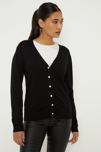 Petite Button Through V Neck Cardigan