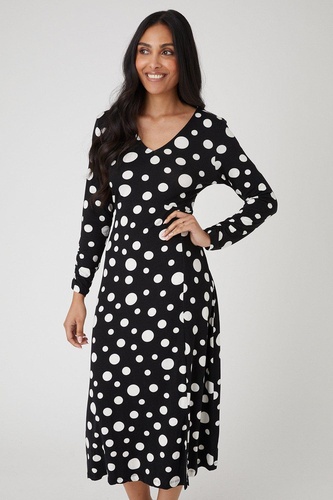 Petite Mono Spot Empire Seam Jersey Midi Dress