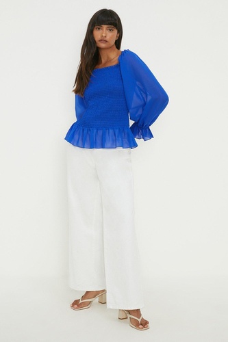 Shirred Bodice amp Back Long Sleeve Chiffon Blouse