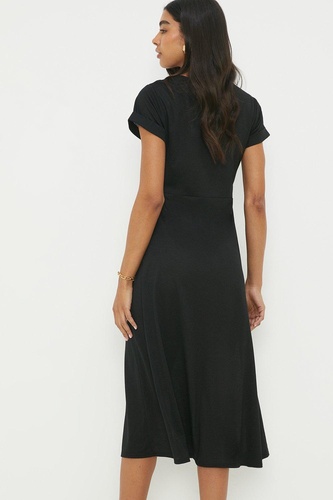 Black Tie Detail Short Sleeve Midi Dress