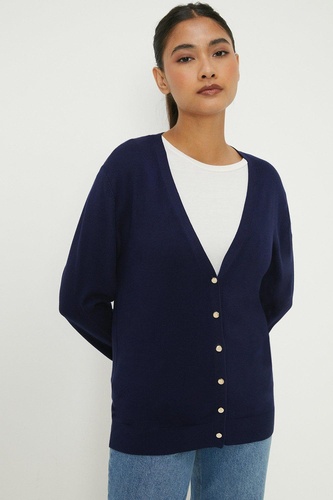 Petite Button Through V Neck Cardigan