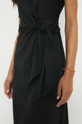 Black Tie Detail Short Sleeve Midi Dress