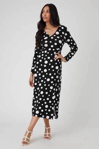 Petite Mono Spot Empire Seam Jersey Midi Dress