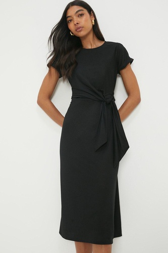 Black Tie Detail Short Sleeve Midi Dress