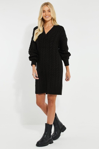 Chalk Cable Knit Jumper Midi Dress