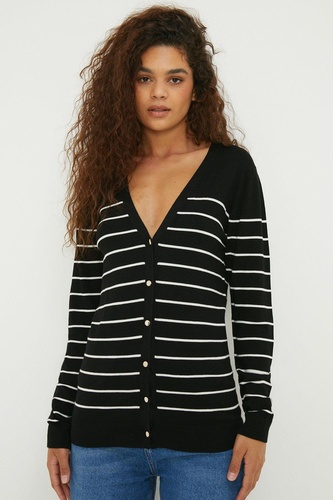 Tall Stripe Button Through V Neck Cardigan