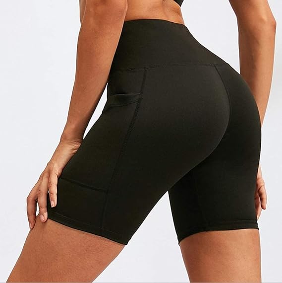 Women's Shorts with Pockets High Waist Tummy Control Running Workout Spandex Gym Yoga Shorts