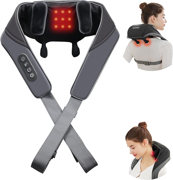 Back and Shoulder Massage Device with Soothing Heat - Kneading Massager Machine for Pain Relief and Muscle Relaxation