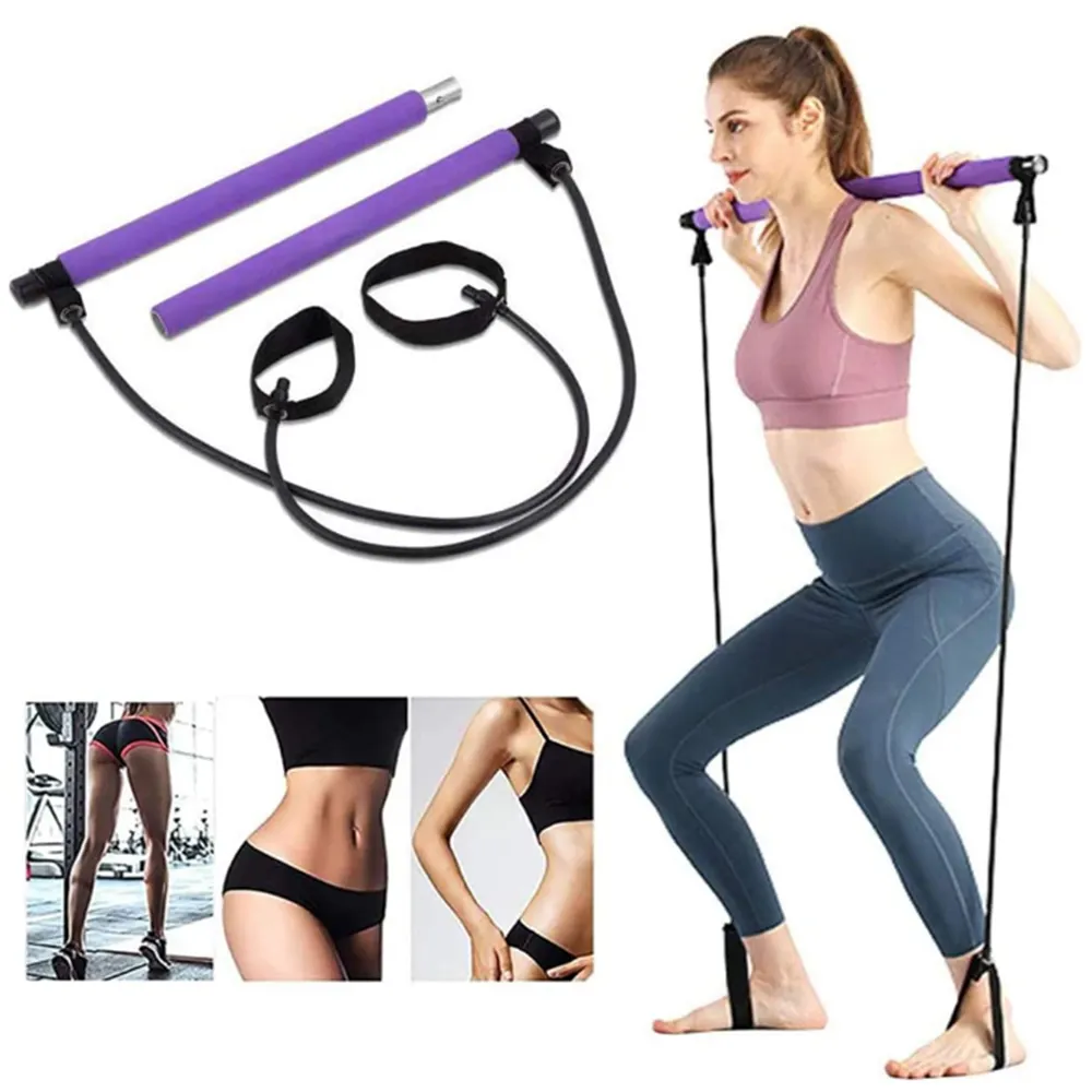 Home Gym Training Equipment Pilates Bar Kit, Yoga Stretch Sculpt Twisting Sit Up Bar Resistance Band