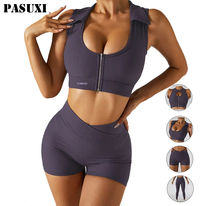 PASUXI 4PCS Seamless Yoga Set Fitness Crop Top Gym Clothing Women Sports Bra High Waist Leggings Tracksuit Workout Activewear