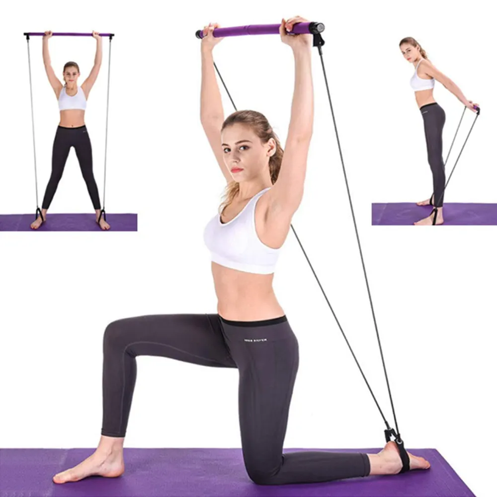 Exercise Resistance Band Yoga Pilates Bar, Muscle Toning Bar Home Gym Resistance Bands Pilates Bar Kit