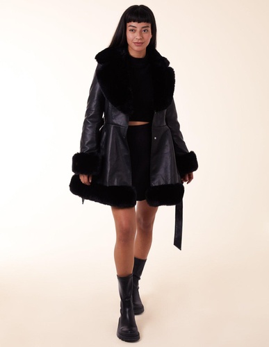 Fur Trimmed Belted Coat