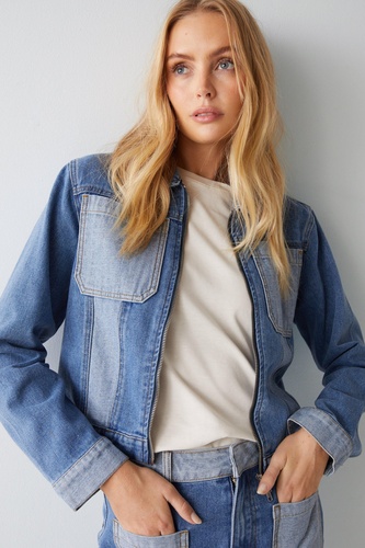 Colour Block Denim Trucker Jacket