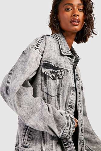 Oversized Longline Washed Black Denim Jacket