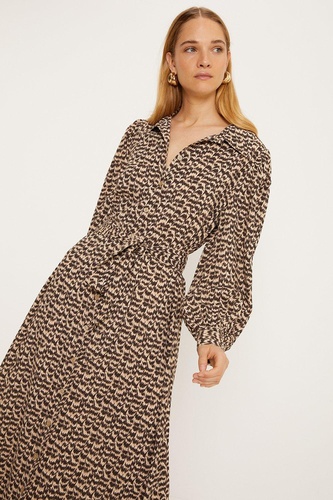 Animal Print Tie Midi Shirt Dress