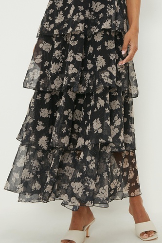 Chiffon Cape Tiered Maxi Dress