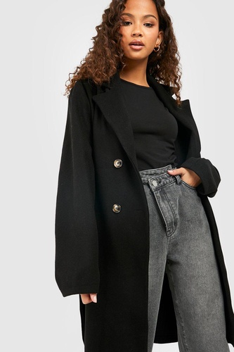 Belted Double Breasted Wool Look Coat