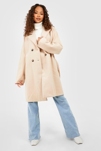 Belted Double Breasted Wool Look Coat