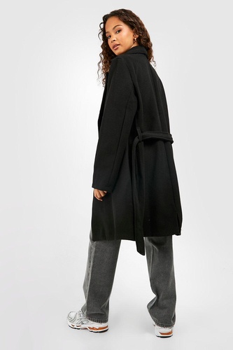 Belted Double Breasted Wool Look Coat