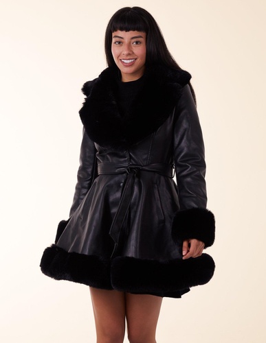 Fur Trimmed Belted Coat