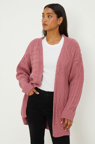 Chunky Multi Stitch Detail Midi Cardigan