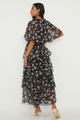 Chiffon Cape Tiered Maxi Dress