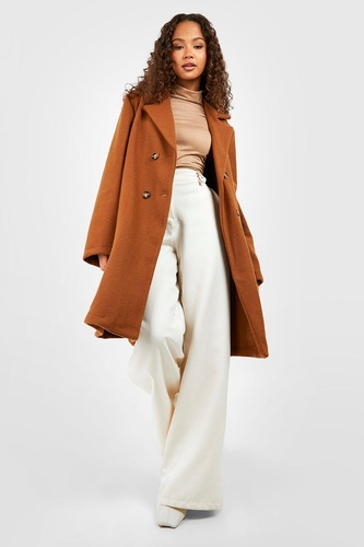 Belted Double Breasted Wool Look Coat