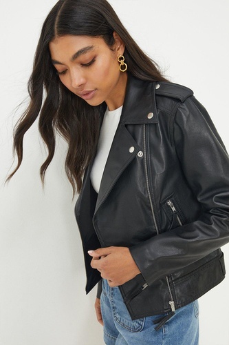 Boxy Cropped Real Leather Jacket